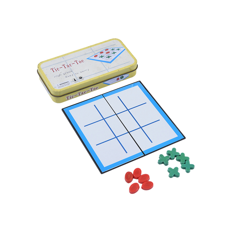 Hordozható klasszikus Tic-Tac-Toe készlet fém tárolótokkal