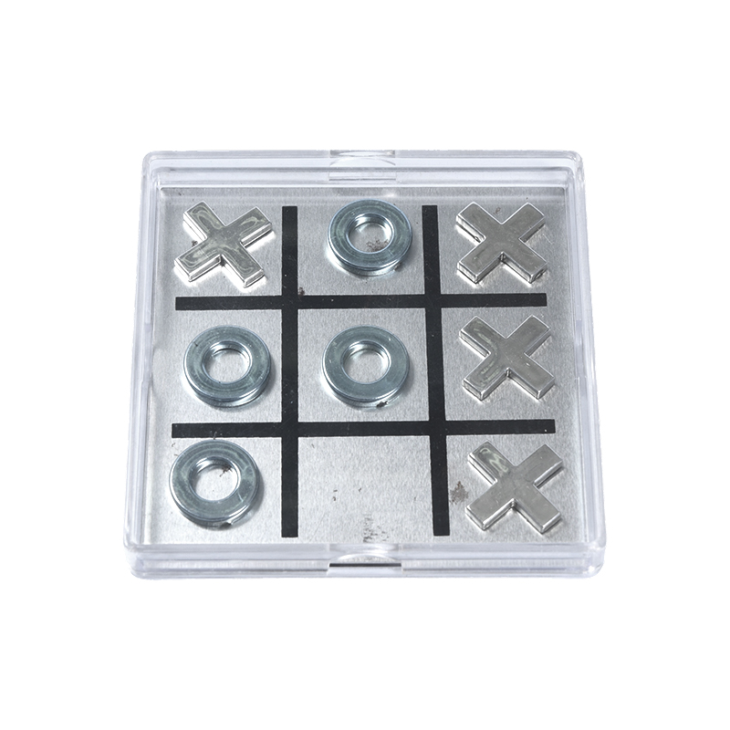 Mágneses fém Tic-Tac-Toe készlet átlátszó akril tokban