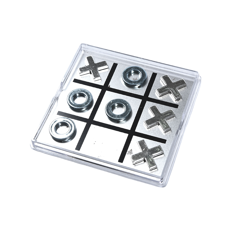 Mágneses fém Tic-Tac-Toe készlet átlátszó akril tokban