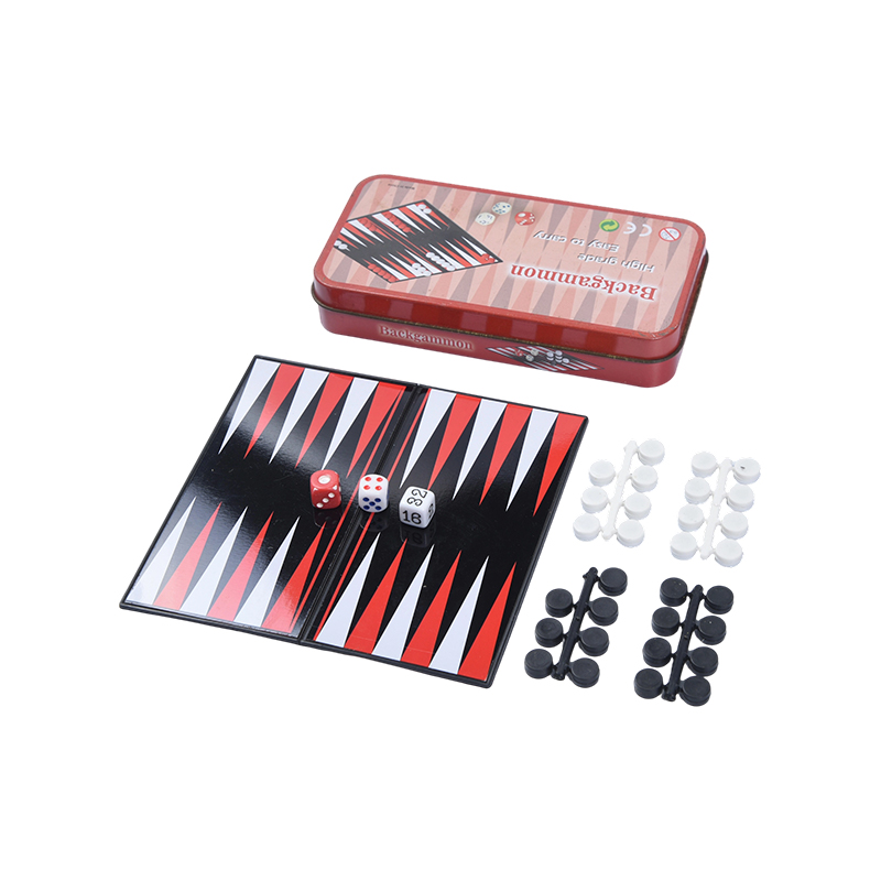 Fém bádog tok, hordozható backgammon játékkészlet