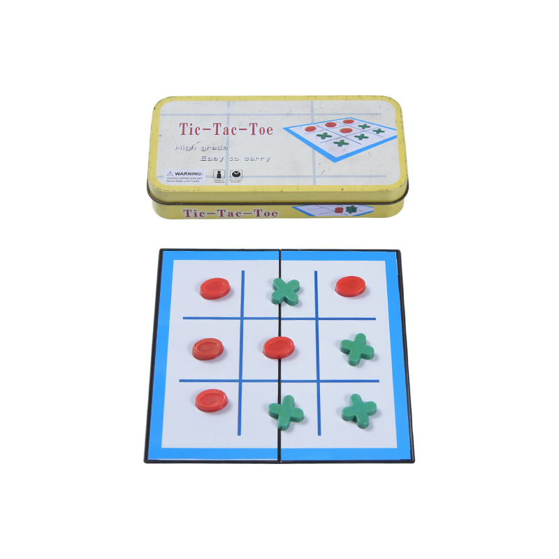 Sárga fém bádog hordozható Tic-Tac-Toe játék