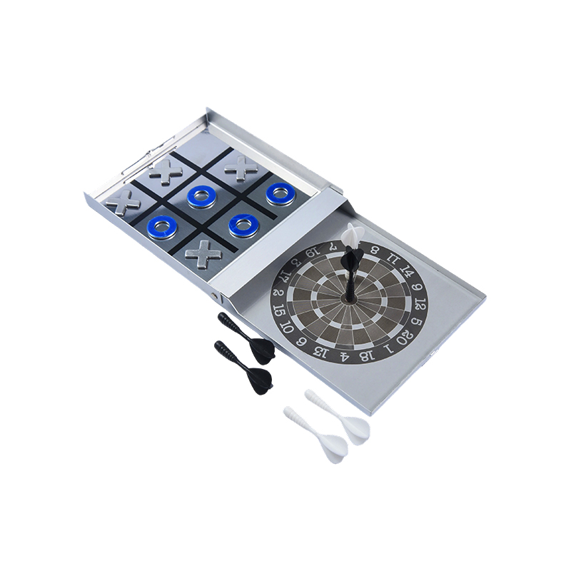 Hordozható Metal Case Edition mágneses dart és Tic-Tac-Toe kombinált játék
