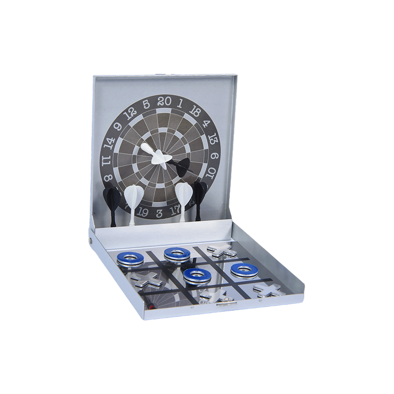 Hordozható Metal Case Edition mágneses dart és Tic-Tac-Toe kombinált játék