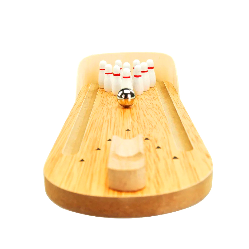 Kompakt fa készlet acéllabdával és tűkkel Mini asztali bowlingjáték