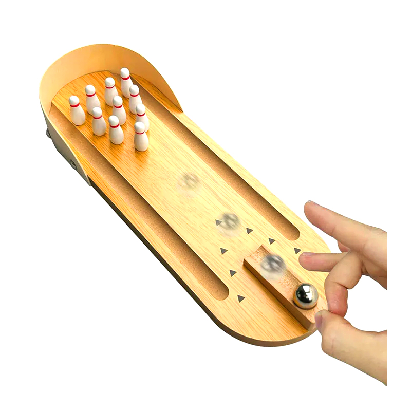 Kompakt fa készlet acéllabdával és tűkkel Mini asztali bowlingjáték