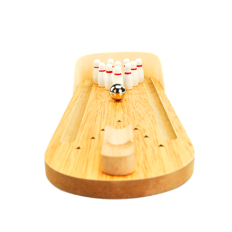 Kompakt fa készlet acéllabdával és tűkkel Mini asztali bowlingjáték