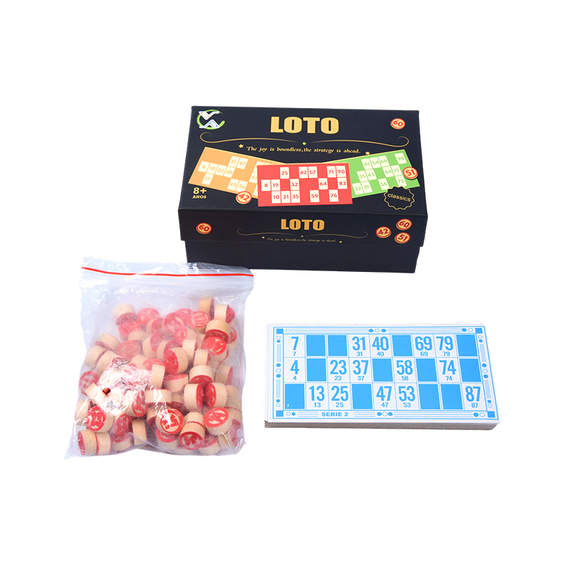 LOTO (bingó stílusú) játékkészlet – tokenekkel, kártyákkal és tárolódobozsal